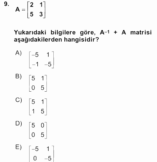 Genel Matematik 2017 - 2018 Dönem Sonu Sınavı 9.Soru