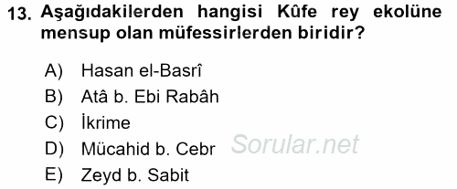 Tefsir Tarihi ve Usulü 2015 - 2016 Ara Sınavı 13.Soru