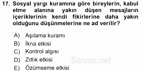 Psikoloji 2017 - 2018 Dönem Sonu Sınavı 17.Soru