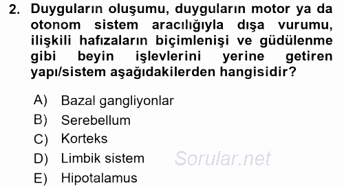 Psikoloji 2017 - 2018 Dönem Sonu Sınavı 2.Soru