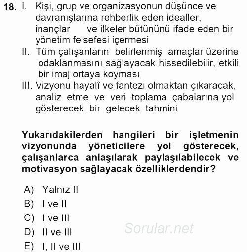 Kalite Yönetim Sistemleri 2017 - 2018 3 Ders Sınavı 18.Soru