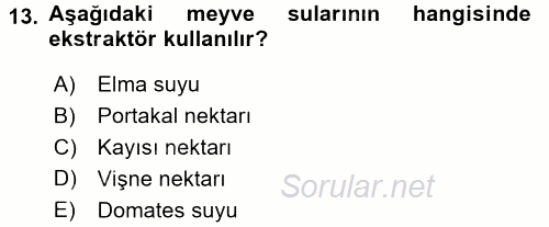 Gıda Bilimi ve Teknolojisi 2016 - 2017 3 Ders Sınavı 13.Soru