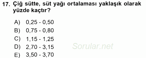 Gıda Bilimi ve Teknolojisi 2016 - 2017 3 Ders Sınavı 17.Soru