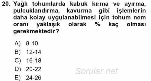 Gıda Bilimi ve Teknolojisi 2016 - 2017 3 Ders Sınavı 20.Soru