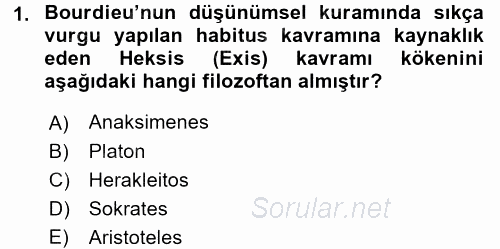 Sosyolojide Yakın Dönem Gelişmeler 2015 - 2016 Tek Ders Sınavı 1.Soru