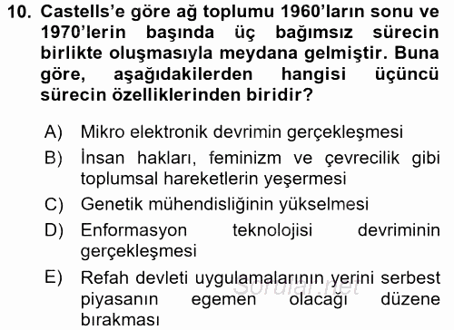 Sosyolojide Yakın Dönem Gelişmeler 2015 - 2016 Tek Ders Sınavı 10.Soru