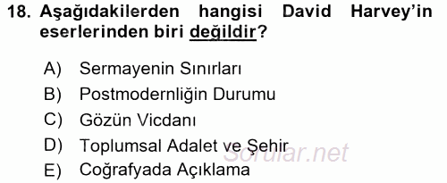 Sosyolojide Yakın Dönem Gelişmeler 2015 - 2016 Tek Ders Sınavı 18.Soru