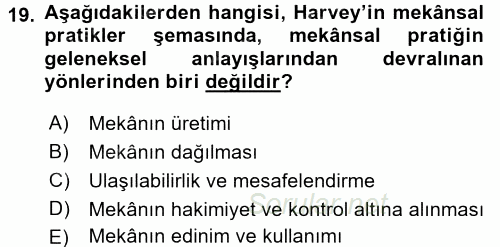 Sosyolojide Yakın Dönem Gelişmeler 2015 - 2016 Tek Ders Sınavı 19.Soru