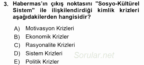 Sosyolojide Yakın Dönem Gelişmeler 2015 - 2016 Tek Ders Sınavı 3.Soru