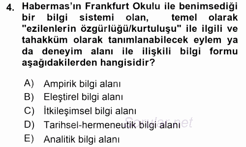 Sosyolojide Yakın Dönem Gelişmeler 2015 - 2016 Tek Ders Sınavı 4.Soru