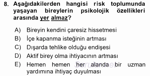 Sosyolojide Yakın Dönem Gelişmeler 2015 - 2016 Tek Ders Sınavı 8.Soru