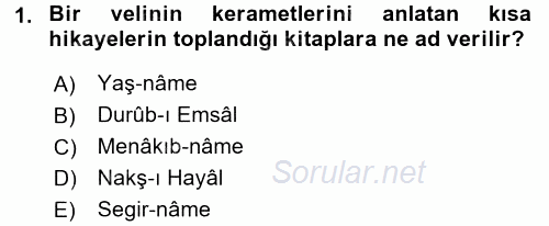 Halk Edebiyatına Giriş 1 2017 - 2018 Ara Sınavı 1.Soru