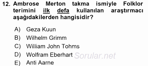 Halk Edebiyatına Giriş 1 2017 - 2018 Ara Sınavı 12.Soru