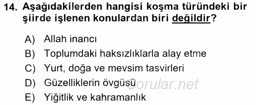 Halk Edebiyatına Giriş 1 2017 - 2018 Ara Sınavı 14.Soru