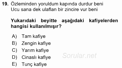 Halk Edebiyatına Giriş 1 2017 - 2018 Ara Sınavı 19.Soru