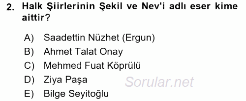 Halk Edebiyatına Giriş 1 2017 - 2018 Ara Sınavı 2.Soru