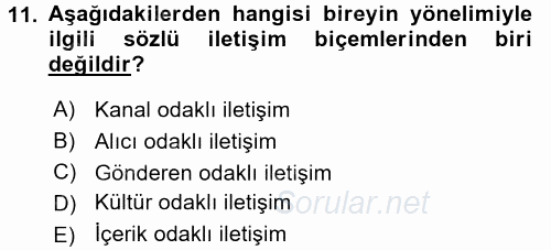 Kültürlerarası İletişim 2015 - 2016 Dönem Sonu Sınavı 11.Soru