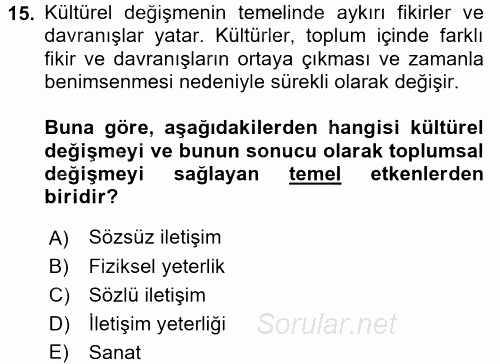 Kültürlerarası İletişim 2015 - 2016 Dönem Sonu Sınavı 15.Soru