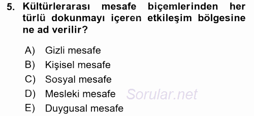 Kültürlerarası İletişim 2015 - 2016 Dönem Sonu Sınavı 5.Soru