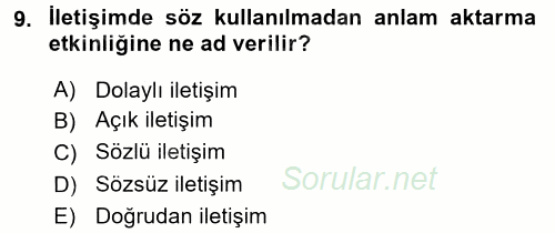 Kültürlerarası İletişim 2015 - 2016 Dönem Sonu Sınavı 9.Soru