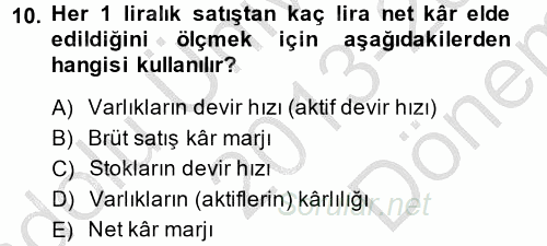 Mali Analiz 2013 - 2014 Dönem Sonu Sınavı 10.Soru