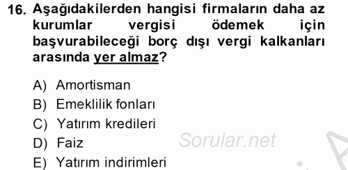 Mali Analiz 2013 - 2014 Dönem Sonu Sınavı 16.Soru