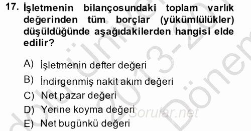 Mali Analiz 2013 - 2014 Dönem Sonu Sınavı 17.Soru