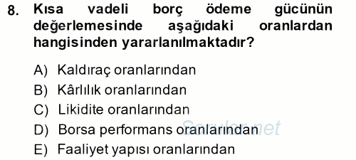 Mali Analiz 2013 - 2014 Dönem Sonu Sınavı 8.Soru