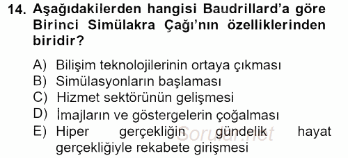 İletişim Kuramları 2013 - 2014 Tek Ders Sınavı 14.Soru