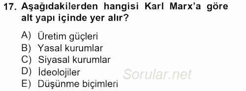 İletişim Kuramları 2013 - 2014 Tek Ders Sınavı 17.Soru