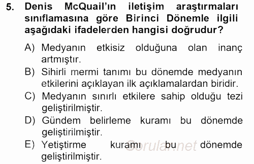 İletişim Kuramları 2013 - 2014 Tek Ders Sınavı 5.Soru