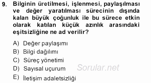 İletişim Kuramları 2013 - 2014 Tek Ders Sınavı 9.Soru