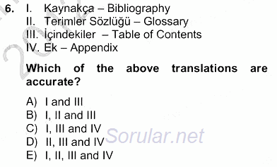 Çeviri (Türk/İng) 2012 - 2013 Ara Sınavı 6.Soru