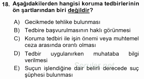 Ceza Muhakemesi Hukuku 2015 - 2016 Ara Sınavı 18.Soru