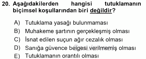 Ceza Muhakemesi Hukuku 2015 - 2016 Ara Sınavı 20.Soru