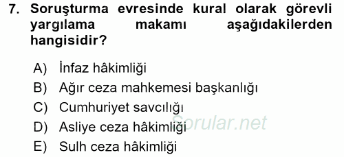 Ceza Muhakemesi Hukuku 2015 - 2016 Ara Sınavı 7.Soru