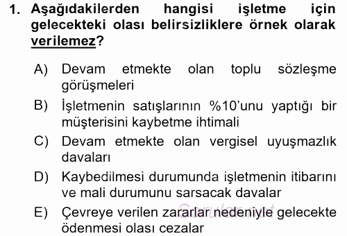 Muhasebe Denetimi ve Mali Analiz 2017 - 2018 Ara Sınavı 1.Soru