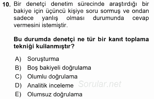 Muhasebe Denetimi ve Mali Analiz 2017 - 2018 Ara Sınavı 10.Soru