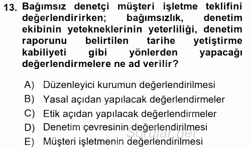 Muhasebe Denetimi ve Mali Analiz 2017 - 2018 Ara Sınavı 13.Soru