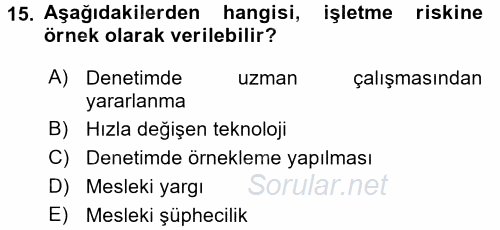 Muhasebe Denetimi ve Mali Analiz 2017 - 2018 Ara Sınavı 15.Soru