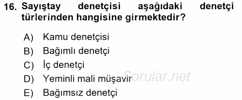 Muhasebe Denetimi ve Mali Analiz 2017 - 2018 Ara Sınavı 16.Soru
