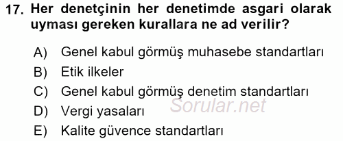 Muhasebe Denetimi ve Mali Analiz 2017 - 2018 Ara Sınavı 17.Soru