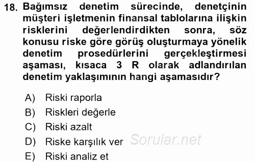 Muhasebe Denetimi ve Mali Analiz 2017 - 2018 Ara Sınavı 18.Soru