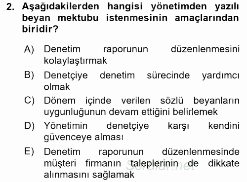 Muhasebe Denetimi ve Mali Analiz 2017 - 2018 Ara Sınavı 2.Soru