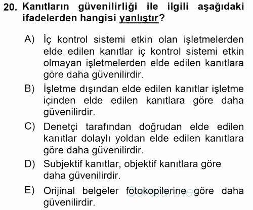 Muhasebe Denetimi ve Mali Analiz 2017 - 2018 Ara Sınavı 20.Soru