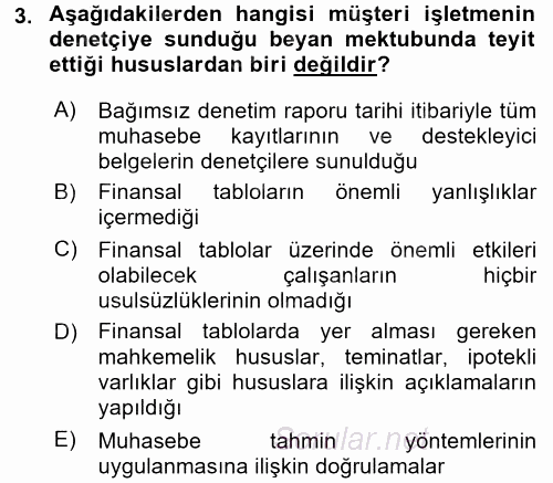 Muhasebe Denetimi ve Mali Analiz 2017 - 2018 Ara Sınavı 3.Soru