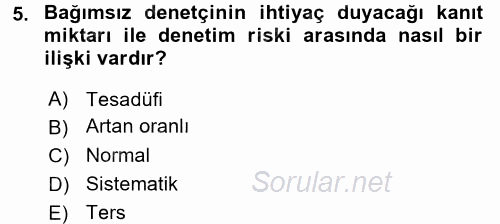 Muhasebe Denetimi ve Mali Analiz 2017 - 2018 Ara Sınavı 5.Soru
