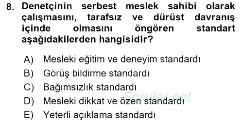 Muhasebe Denetimi ve Mali Analiz 2017 - 2018 Ara Sınavı 8.Soru