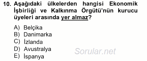 Uluslararası Ekonomik Kuruluşlar 2012 - 2013 Dönem Sonu Sınavı 10.Soru