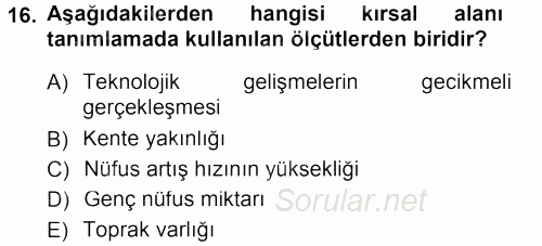 Tarım Ekonomisi 2012 - 2013 Dönem Sonu Sınavı 16.Soru